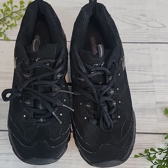 Skechers D'Lites Play On Shoe black leather Women's Size 8 - Picture 3 of 10
